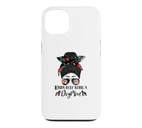 Custodia per iPhone 13 Boston Terrier Kinda Busy Being A Dog Mom Messy Bun