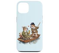 Custodia per iPhone 13 Bulldog inglese cani coppia innamorata drink barca Inghilterra