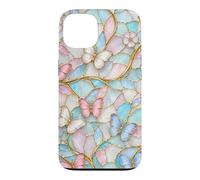 Custodia per iPhone 13 Butterfly Pink White Blue Stained Art Stain Butterflies