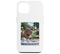 Custodia per iPhone 13 Carino Capybara Sip Tea Rose Cup Cottagecore Floral Garden