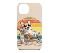Custodia per iPhone 13 Corgis Dog Summers Iced Coffee Libris e spiaggia