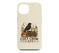 Custodia per iPhone 13 Cozy Crow Cafe, design vintage per amanti del caffè autunnale