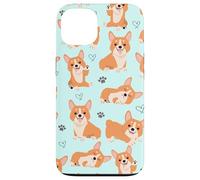 Custodia per iPhone 13 Cute Corgi Dog with Paws Lover in Aqua Turquoise Pattern