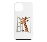 Custodia per iPhone 13 Divertente giraffa che sbircia attraverso una finestra aperta