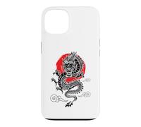Custodia per iPhone 13 Drago giapponese con tramonto rosso, amante dell'arte giapponese