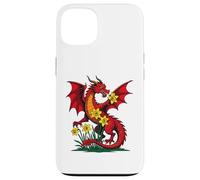 Custodia per iPhone 13 Drago rosso tra i fiori di narciso