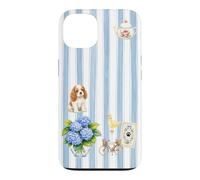 Custodia per iPhone 13 Estetica Cottagecore Cavalier Ortensia A Righe Blu