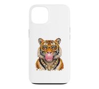 Custodia per iPhone 13 Fancy Tiger Blowing Bubble Gum Collana Occhiali Dog Art