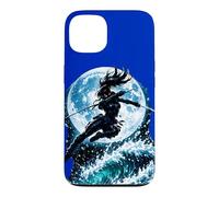 Custodia per iPhone 13 Female Anime Ninja Warrior with Swords Under Full Moon
