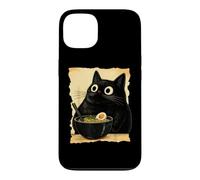Custodia per iPhone 13 Funny Black Fat Cat Eating Ramen Japanese Kawaii Anime