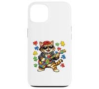 Custodia per iPhone 13 Funny Cat Rockstar Autism Puzzle Consapevolezza dell'autismo
