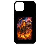 Custodia per iPhone 13 Funny Coffee Orange Cat Riding T-Rex in Cosmic Galaxy UFO