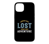 Custodia per iPhone 13 Funny Hiking Compass dice che il cuore perduto dice avventura