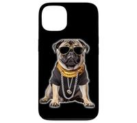 Custodia per iPhone 13 Gangster Pug Hip Hop Cane con occhiali da sole e catena d'oro