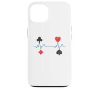 Custodia per iPhone 13 Giocatori di simboli del vestito della carta della mazza dell'ECG di impulso del battito cardiaco del poker