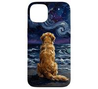 Custodia per iPhone 13 Golden Retriever Starry Night Dog at the Beach Opera d'arte