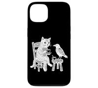 Custodia per iPhone 13 Grafico circolare vintage con incisione di gatto corvo caffè tè amici