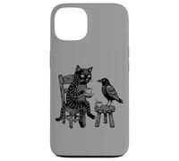 Custodia per iPhone 13 Grafico circolare vintage con incisione di gatto corvo caffè tè amici
