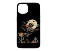 Custodia per iPhone 13 Halloween strega gatto cowboy deserto luna scopa