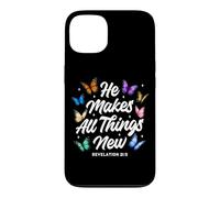 Custodia per iPhone 13 He Makes All Things New Revelation Bibbia Verse Butterflies