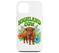 Custodia per iPhone 13 Highland Cow Groovy Floreale Acquerello Boho Highland Cow