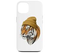 Custodia per iPhone 13 Hipster Tigre in Giallo Beanie Animal Art
