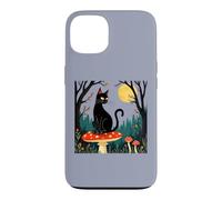 Custodia per iPhone 13 Illustrazione di Halloween Familiar Black-Cat E funghi velenosi