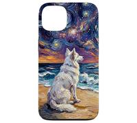 Custodia per iPhone 13 Isabella Husky Starry Night White Dog at the Beach Opera d'arte