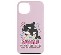 Custodia per iPhone 13 Kawaii Orca Rainbow Whale Guardando Chibi Whale Girls