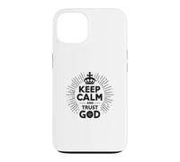 Custodia per iPhone 13 Keep Calm and Trust God Messaggio cristiano ispiratore