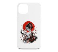 Custodia per iPhone 13 Kitsune Maschera Sakura Kimono Donna Inchiostro Giapponese Ritratto Art