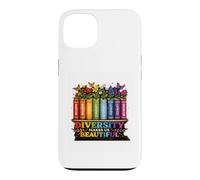 Custodia per iPhone 13 La diversità ci rende bellissimi libri arcobaleno fiori