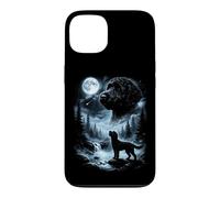 Custodia per iPhone 13 Labradoodle nero che ulula alla luna retrò anni '90 Doodle Dog
