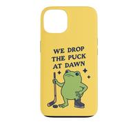 Custodia per iPhone 13 Lasciamo cadere il disco all'alba Funny Hockey Frog
