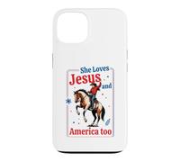 Custodia per iPhone 13 Lei ama Gesù e America Vintage Western Horse Rider