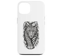 Custodia per iPhone 13 Leopard Jungle Sketch dettagliata Wildlife Line Art