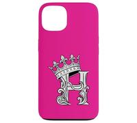 Custodia per iPhone 13 Lettera H iniziale + corona rosa acceso