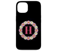 Custodia per iPhone 13 Lettera iniziale H Rosa e Bianco Margherita Fiore Corona Monogramma