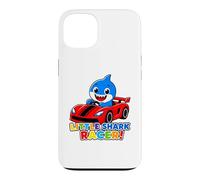 Custodia per iPhone 13 Little Shark Racer Kids Cute Shark Race Car Design per ragazzi