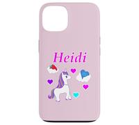 Custodia per iPhone 13 Maglietta per compleanno con unicorno e nome Heidi, personalizzabile