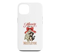 Custodia per iPhone 13 Meowy Under The Mistletoe Cute Tuxedo Kitten Christmas