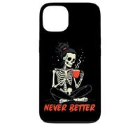 Custodia per iPhone 13 messy bun drinking coffee for women never better skeleton