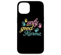 Custodia per iPhone 13 Mindful Living Only Good Karma Handprint Citazione