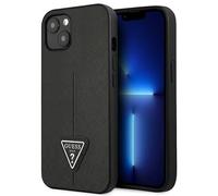Custodia per iPhone 13 mini Guess Saffiano con logo triangolare, nera