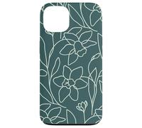 Custodia per iPhone 13 Modern Line Art Poppy Flower Leaves Boho Dark Green