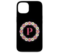 Custodia per iPhone 13 Monogramma della corona di fiori margherita rosa e bianca lettera P