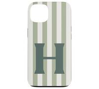 Custodia per iPhone 13 Monogramma Lettera H Giada Verde e Bianco Morbido Strisce Verticali