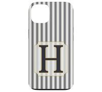 Custodia per iPhone 13 Monogramma Lettera H Grigio e Bianco Morbido Strisce Ticking Strette