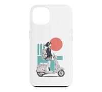 Custodia per iPhone 13 Monopattino in stile anime per ragazze Red Sun Teal Retro Ride Art