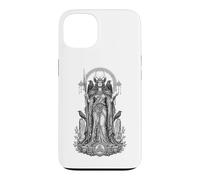 Custodia per iPhone 13 Morrigan Celtic Raven Dea Sacro Guerriero Line Art